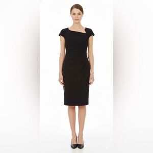 LK Bennett Black Cap Sleeve Classic Midi Sheath Dress LBD Size 8 Old Money